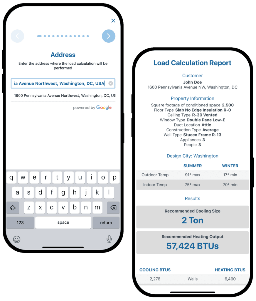 LaserCalc Mobile screens