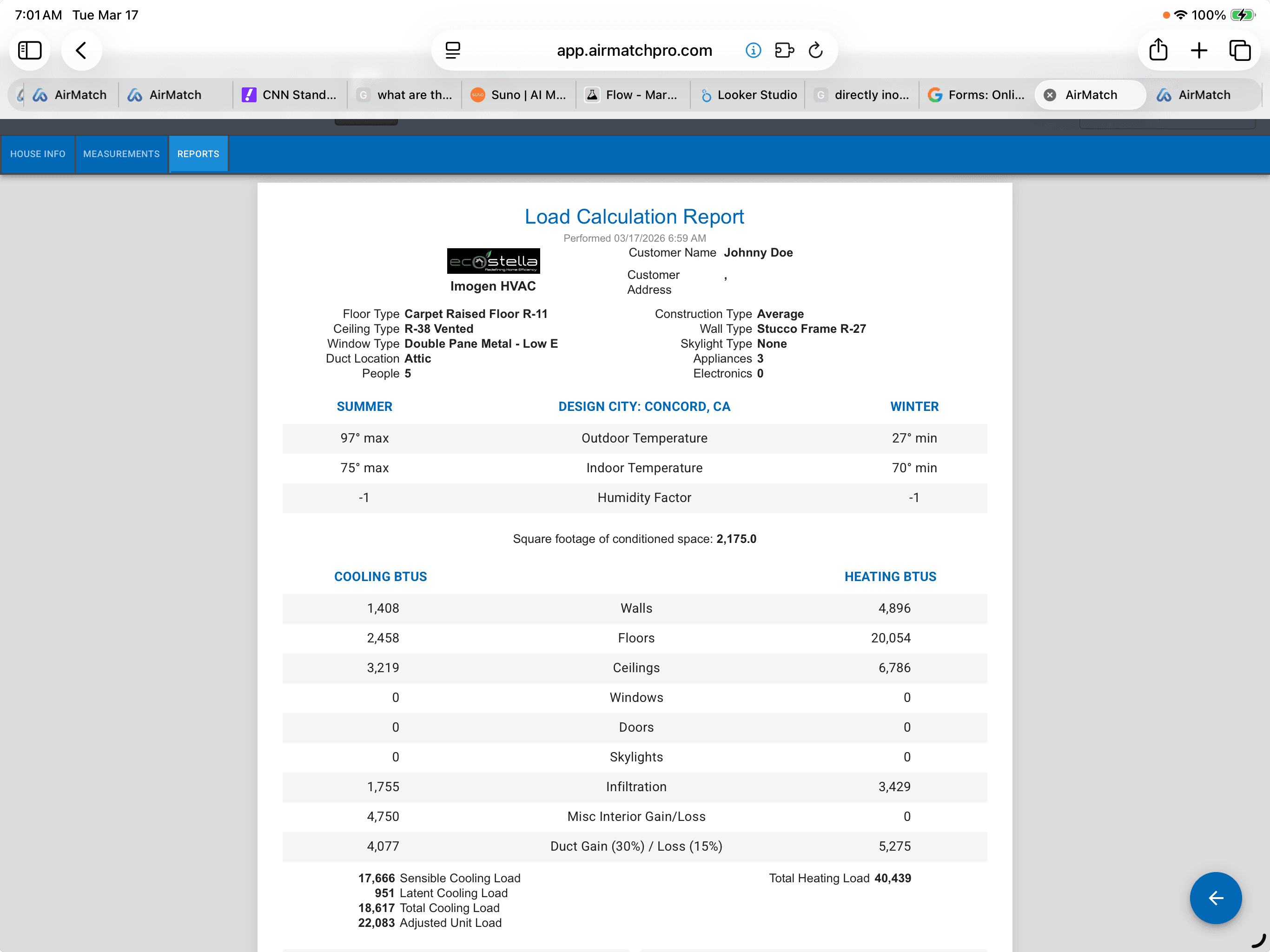 AirMatch LaserCalc report screen