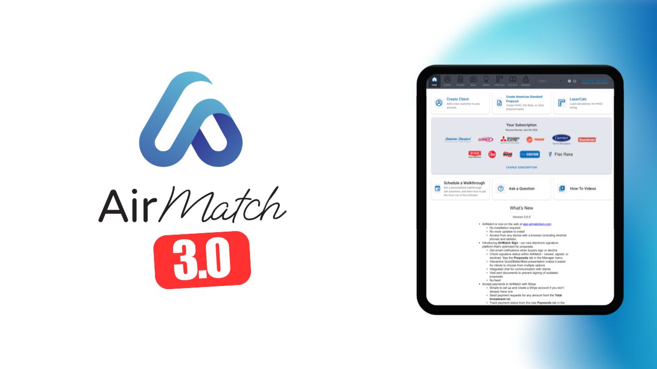 Read more about the article Introducing AirMatch 3.0: A New Way to Manage the HVAC Sales Process